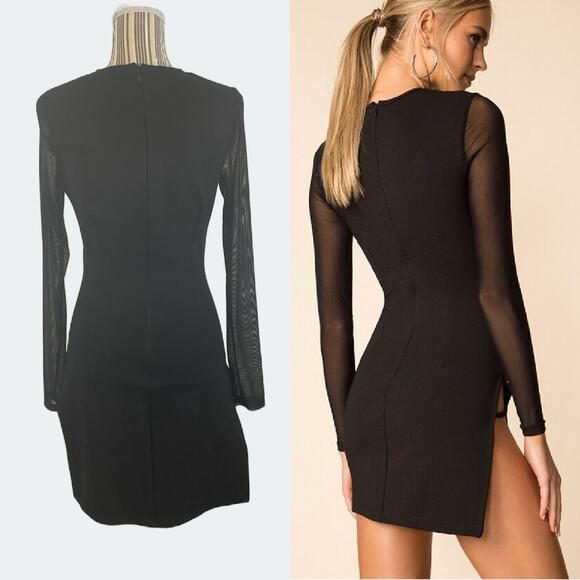 Revolve Superdown Nia Black Bodycon Dress Sheer Sleeves Size Medium - Picture 3 of 13